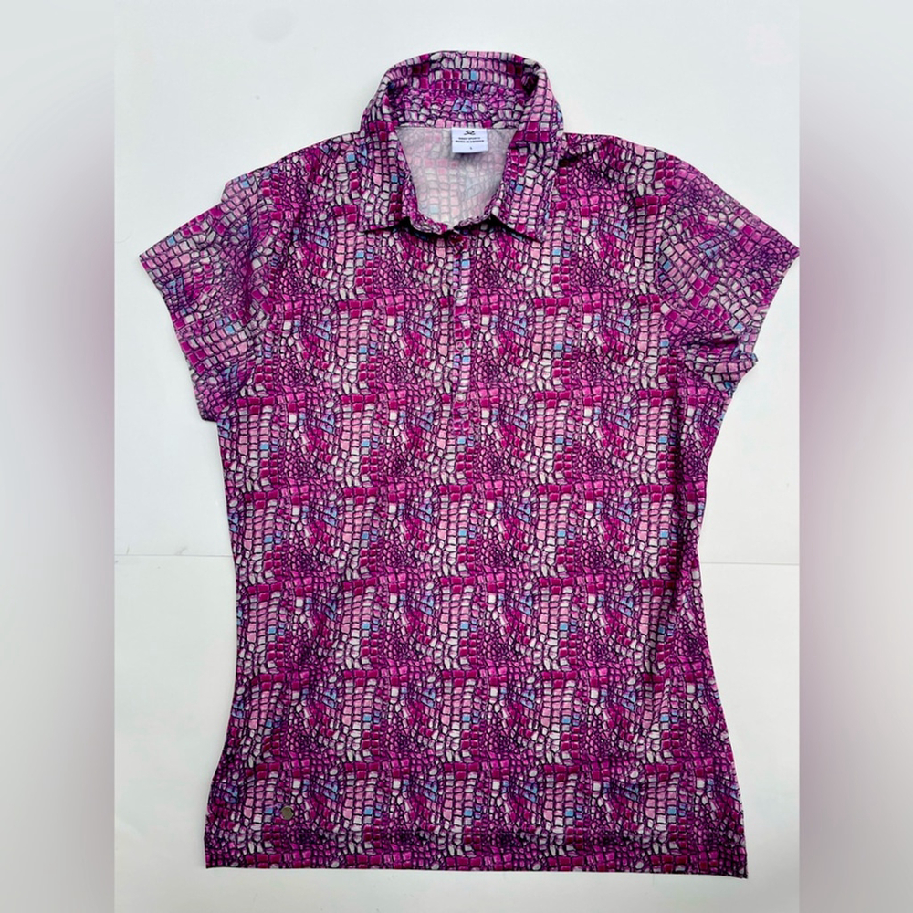 Daily Sports Ladies ART Short Sleeve Print Golf Polo Shirt - Bright Leo Pink